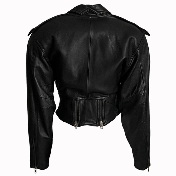 Motorcycle Jacket Black Leather with Zippers by LA ROXX Vintage Boutique Rare - Picture 9 of 10